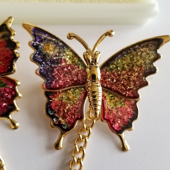 Vintage glitter butterfly brooch set New old stock Gold tone insect bug - Picture 2 of 12